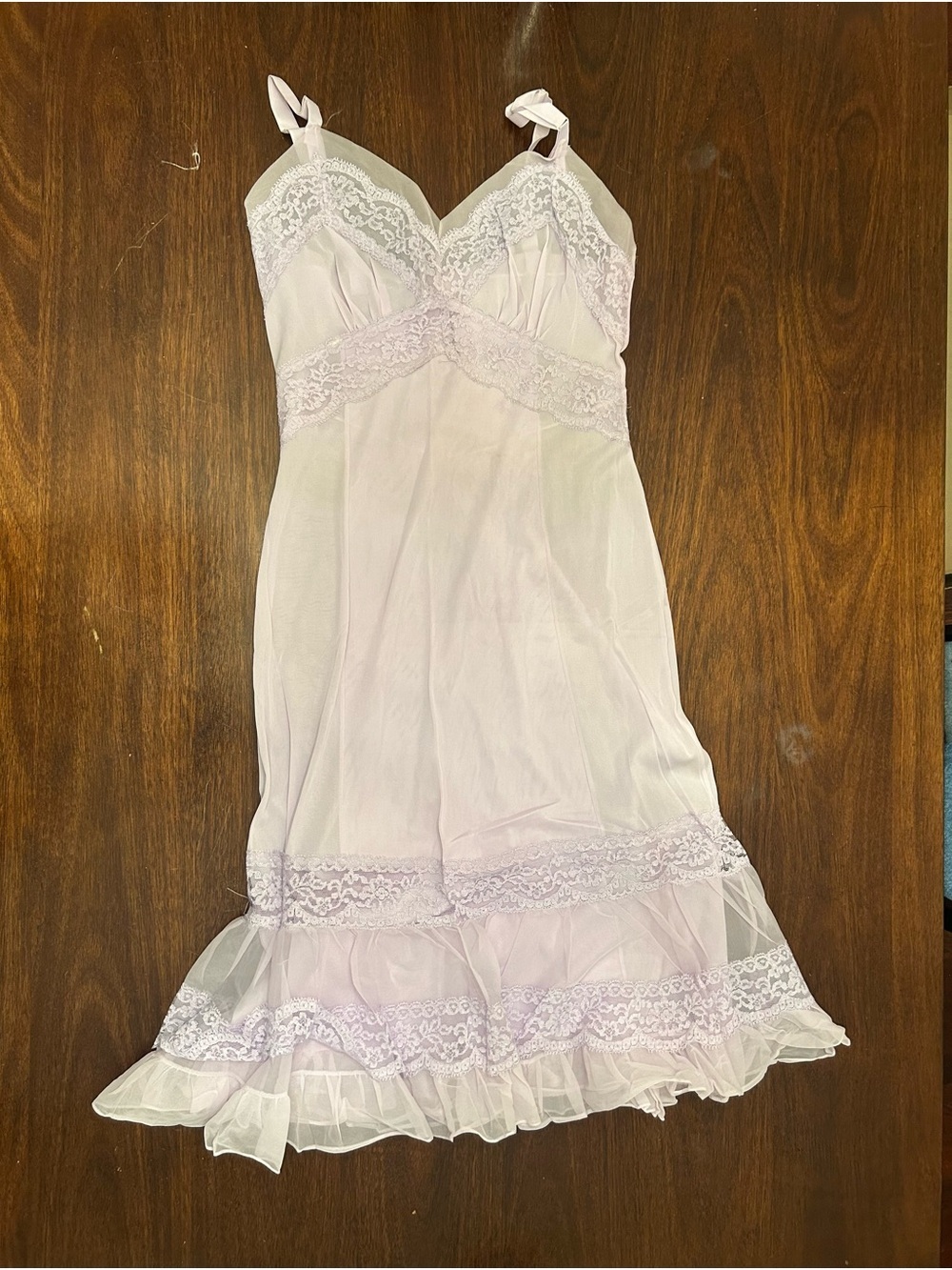 Sheer Lace-Trim Slip Dress in Lavender- Women’s Chemise 1960s vintage